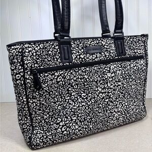 Vera Bradley Quilted B&W Camo Cat Laptop Messenger Bag Tote Large Animal Print